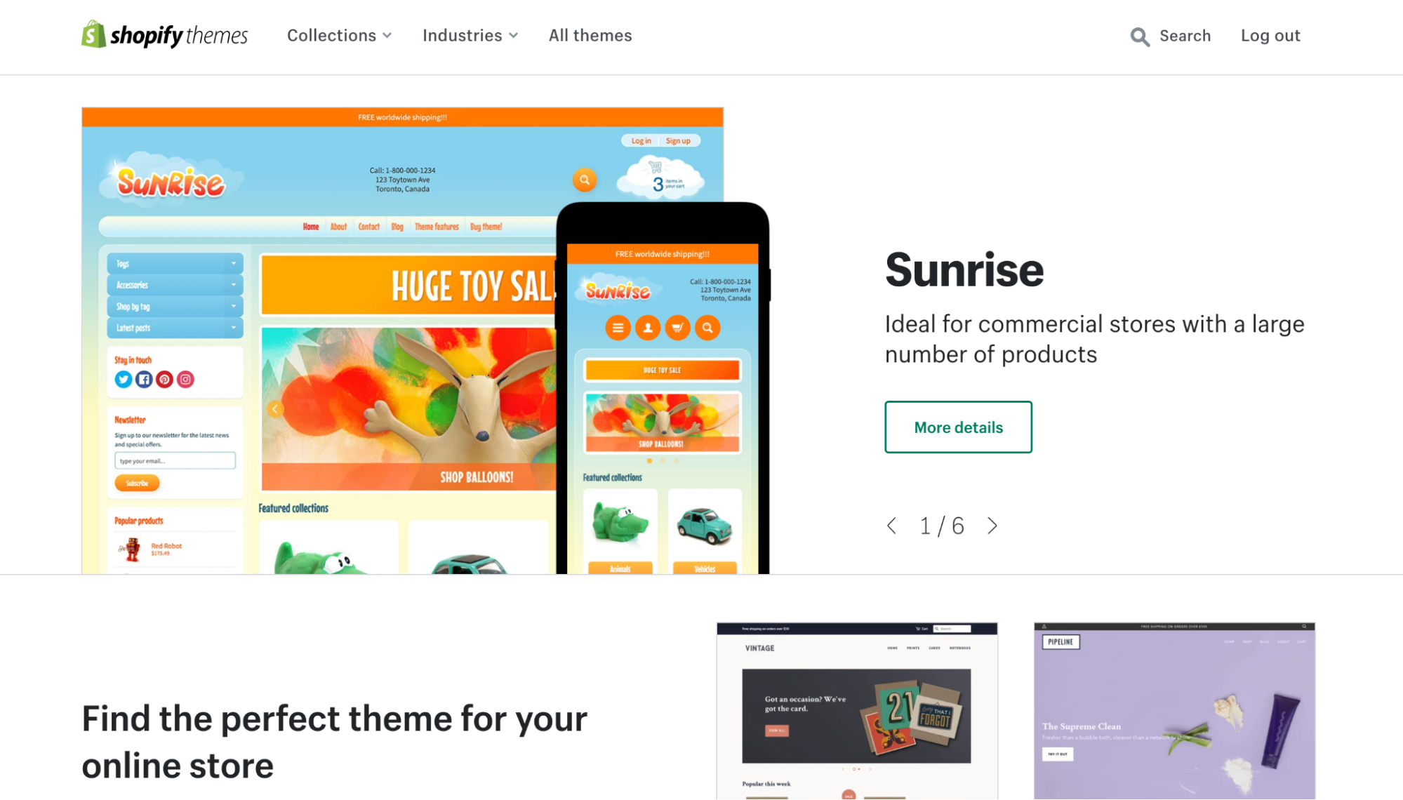 Shopify theme store with a paid theme