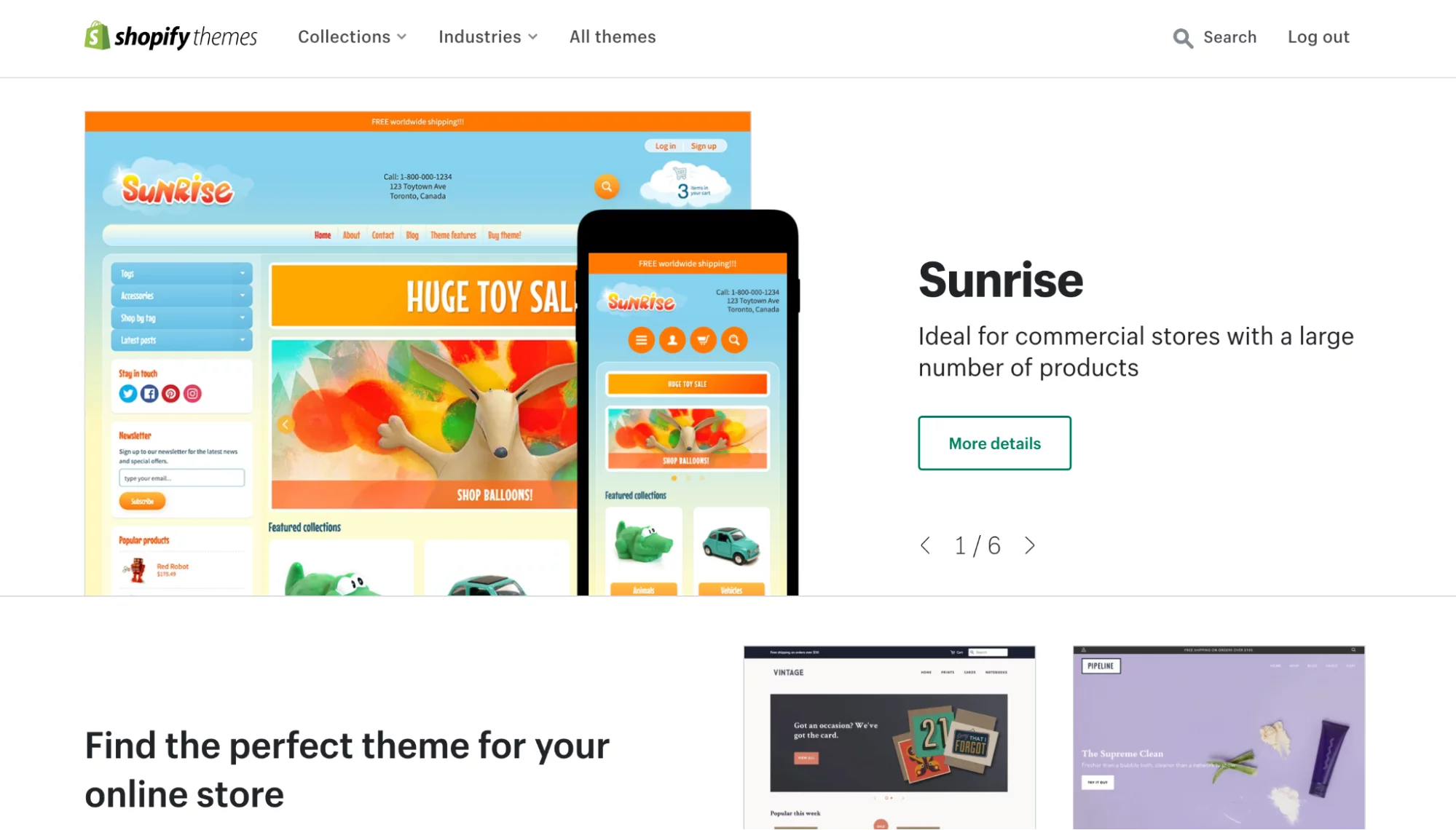Shopify theme store with a paid theme