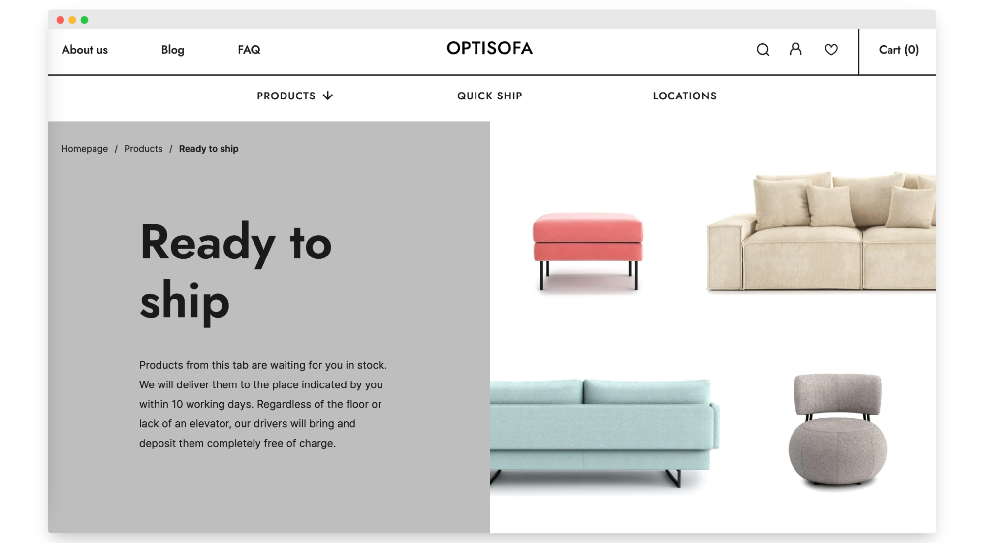 Optisofa e-commerce store