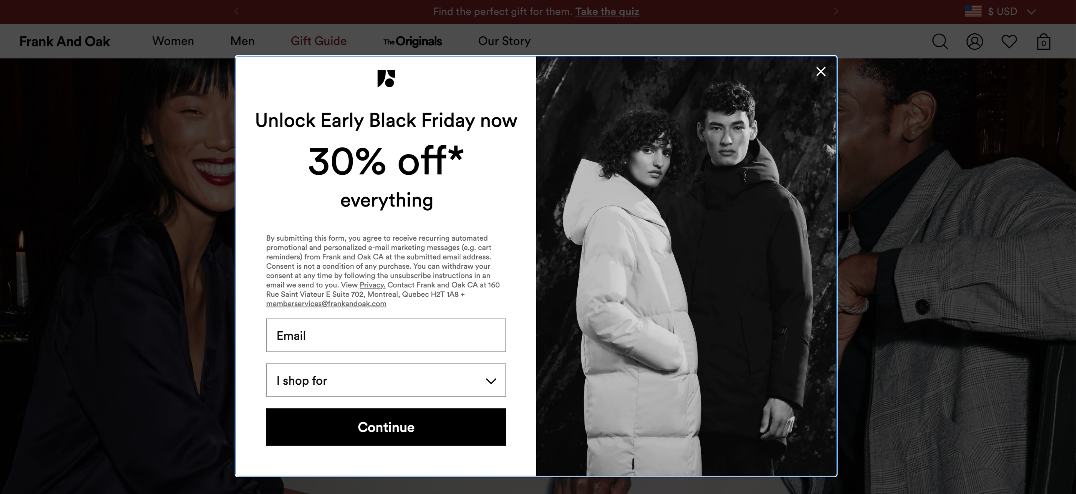 early black friday deal - frank and oak e-commerce