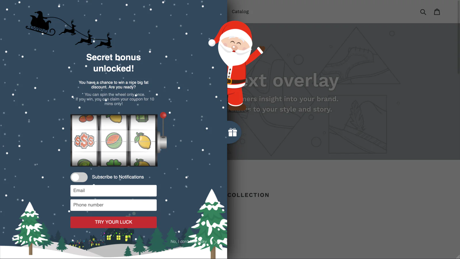 online Christmas game at Wheelio e-commerce store