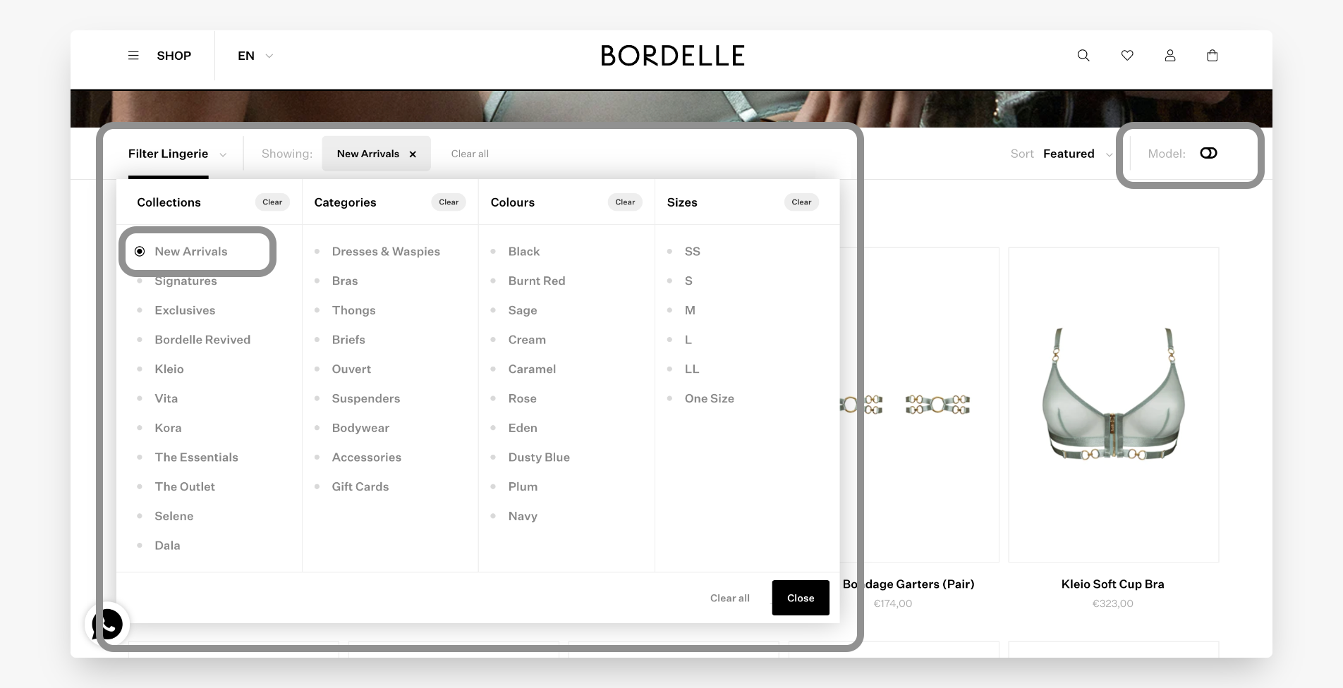 filter bar - Bordelle website
