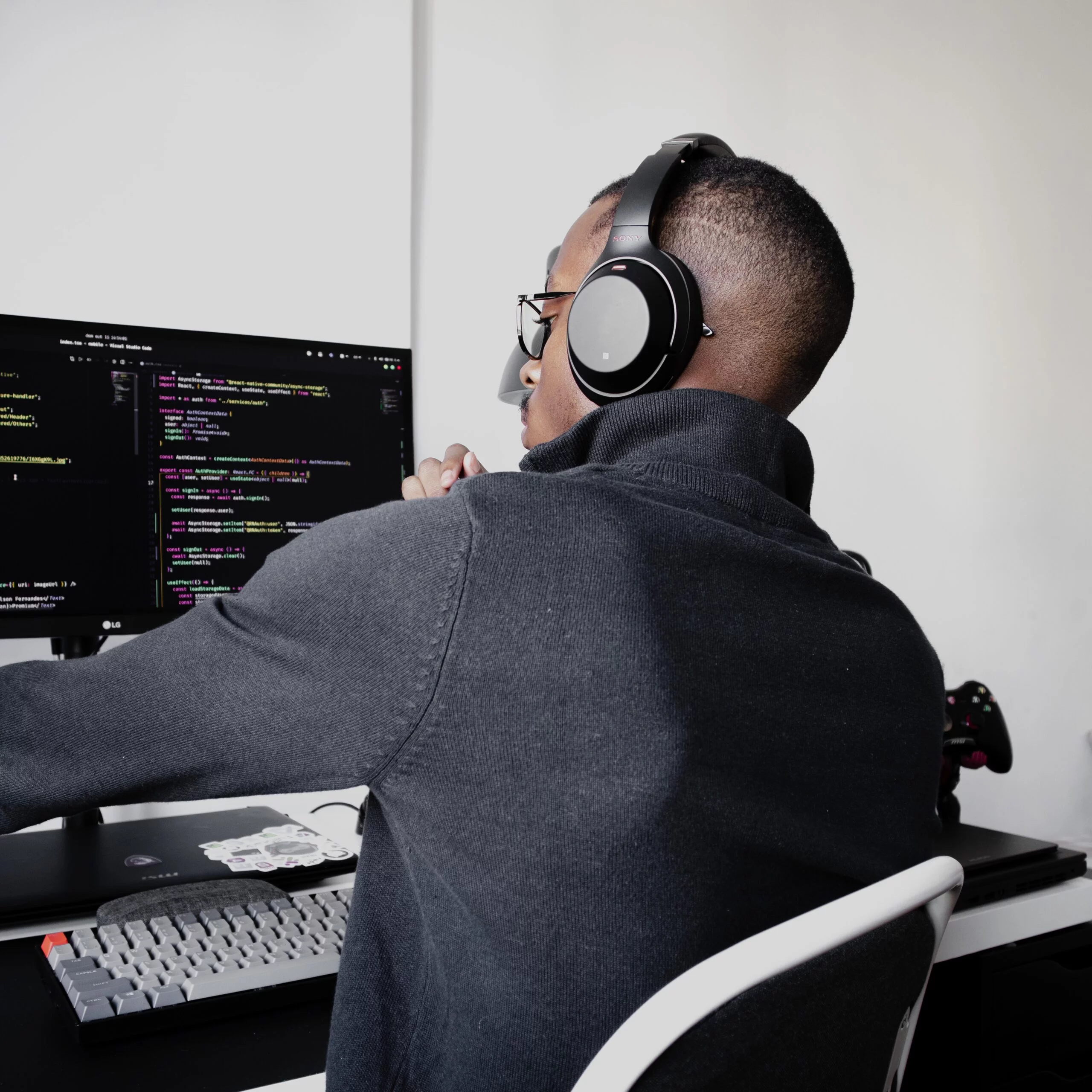 man working on a code