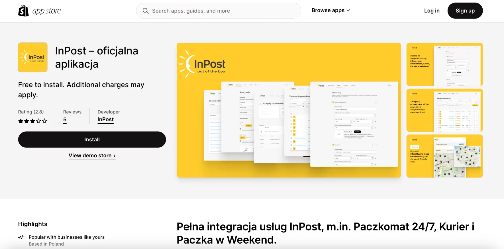 InPost app in the Shopify App Store