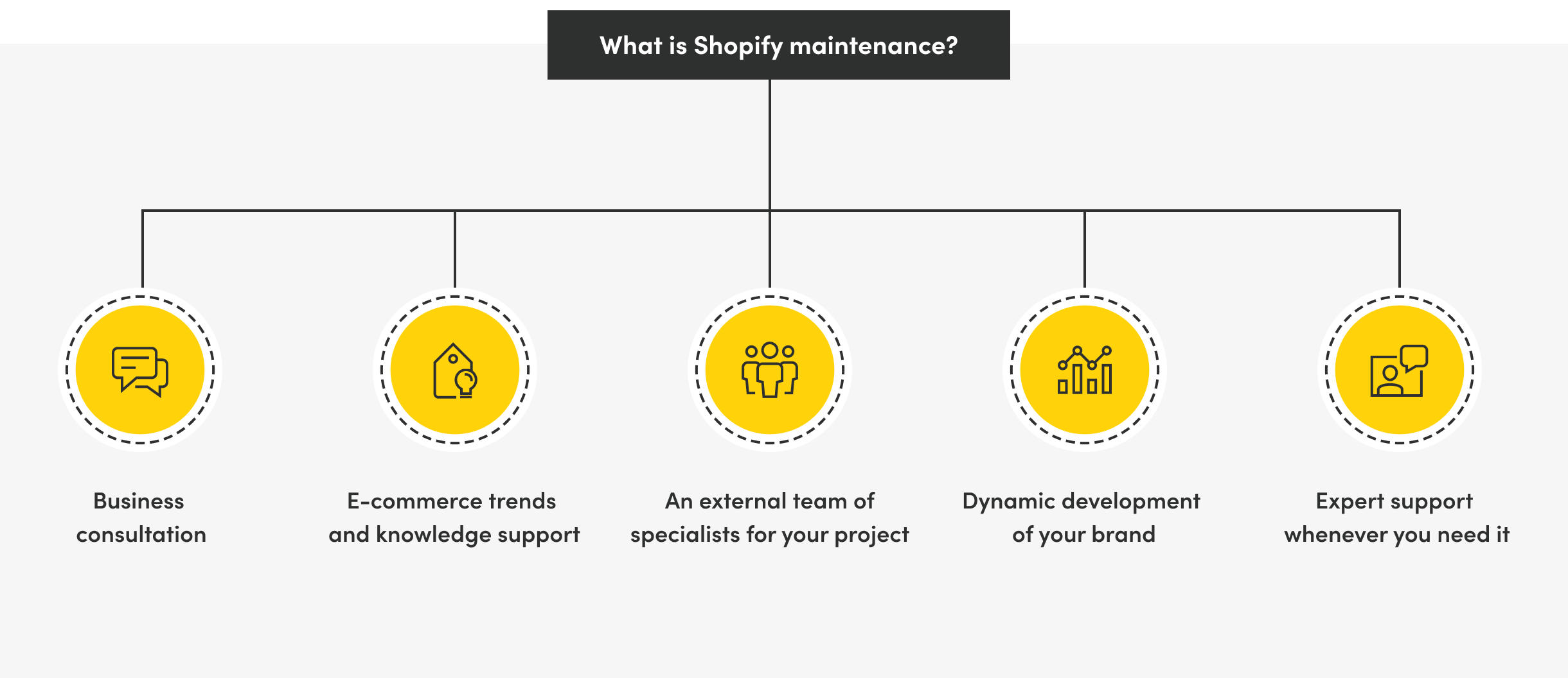 An infographic showcasing the services comprising Shopify maintenance