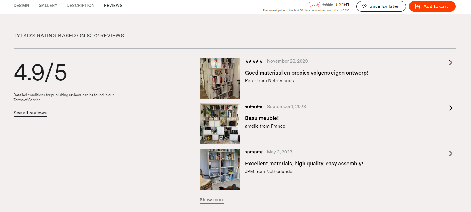 product reviews at tylko.com as a good ux for home decor websites 