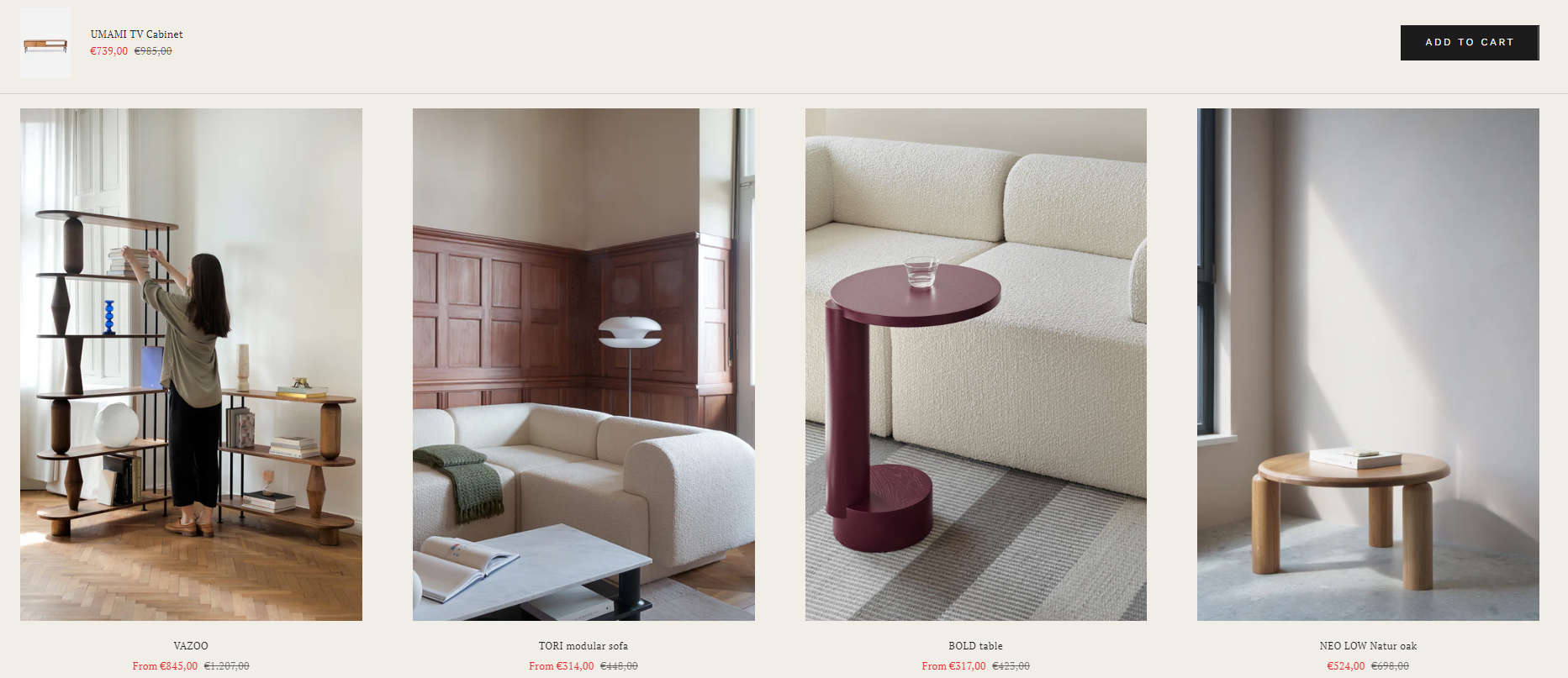 cross-sell features at tamo design website