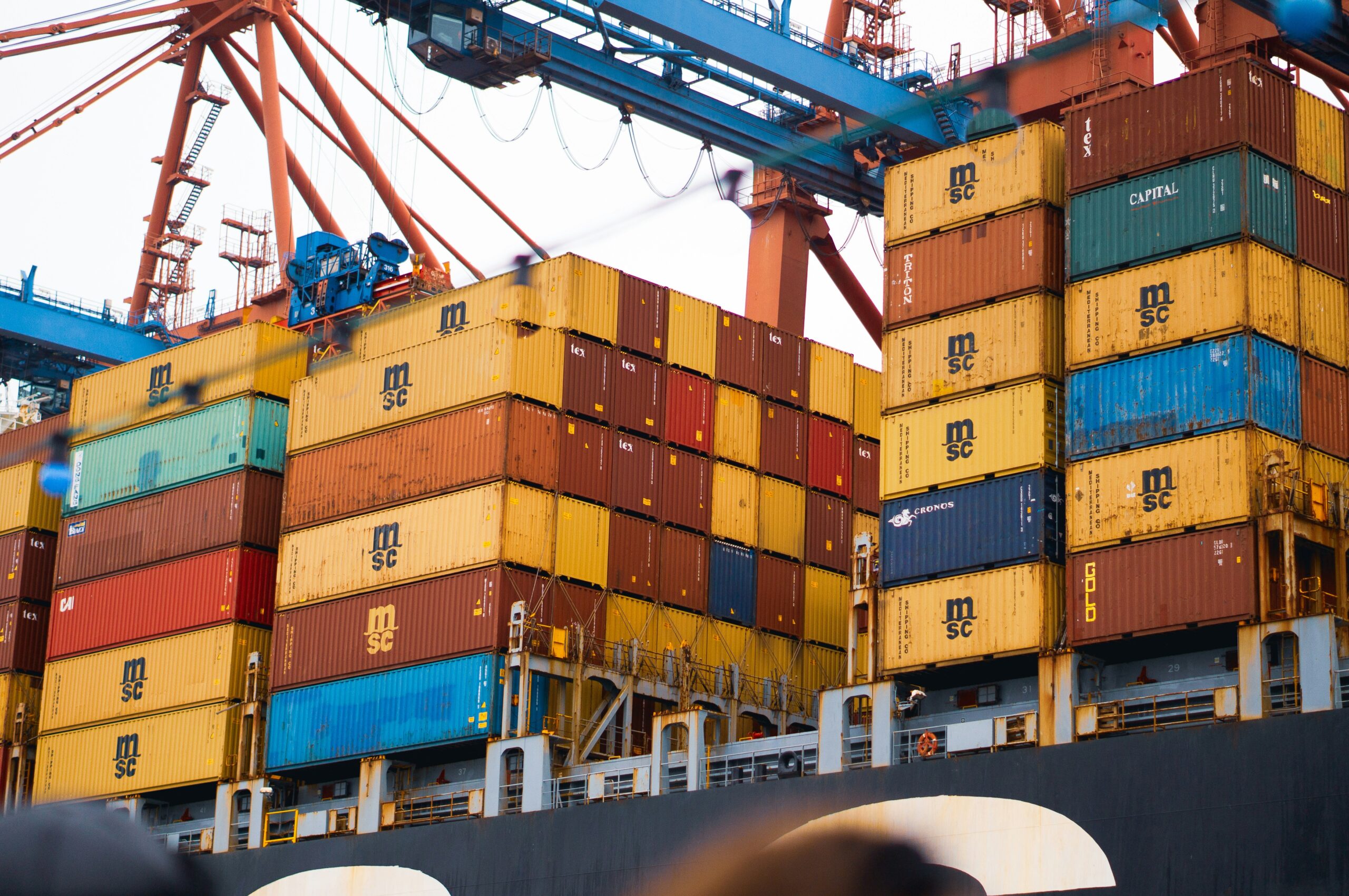 a large cargo ship-loaded with lots of containers